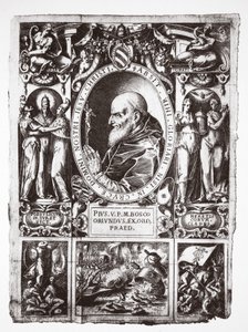 Paavi Pius V Lepanton taistelun vinjeteillä, Vita del Gloriosissimo Papa Pio Quinto, pub. 1586 tekijältä Italian School