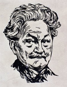 Leos Janacekin muotokuva, kuvitus hänen omaelämäkerrasta "Lettere e reminescenze" (litho) tekijältä Italian School
