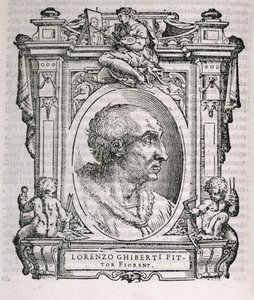 Lorenzo Ghibertin (1378-1455) muotokuva teoksesta Vasaris Lives of the Artists, julkaistu ensimmäisen kerran 1550 tekijältä Italian School