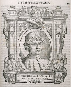 Piero dell Francescan (1415-92) muotokuva Vasaris Lives of the Artists -sarjasta, julkaistu ensimmäisen kerran 1550 tekijältä Italian School