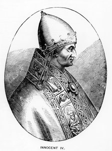 Paavi Innocentius IV:n muotokuva (k. 1254) kuvitus tieteestä ja kirjallisuudesta keskiajalla ja renessanssilla, kirjoittanut ja kaivertanut Paul Lacroix, 1878 tekijältä Italian School