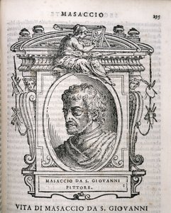 Tomaso Masaccion (1401-28) muotokuva teoksesta Vasaris Lives of the Artists, julkaistu ensimmäisen kerran 1550 tekijältä Italian School