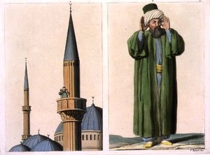 Julkinen Muezzin ja yksityiskohta, levy 37 osasta III, osa I, "The History of the Nations", kaiverrettu V. Raineri (akvatinta) tekijältä Italian School