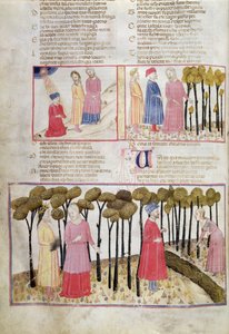 Purg.XXVIII f.47v Virgil lomallaan ja jumalallinen metsä Dante Alighierin (1265-1321) jumalallisesta komediasta tekijältä Italian School