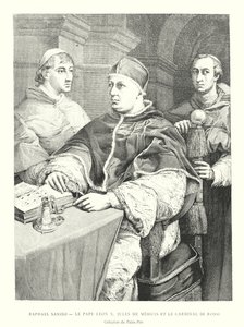 Raphael Sanzio, Le Pape Leon X, Jules de Medicis ja le Cardinal de Rossi, Collection du Palais Pitti (kaiverrus) tekijältä Italian School