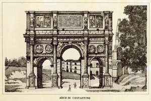 Rooma: Konstantinuksen kaari (litho) tekijältä Italian School