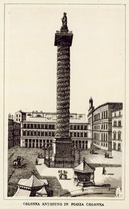 Rooma: Antoninus-pylväs Piazza Colonnalla (litho) tekijältä Italian School