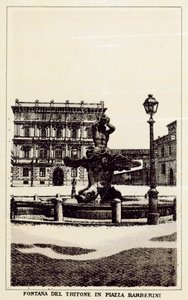 Rooma: Triton-suihkulähde Piazza Barberinilla (litho) tekijältä Italian School