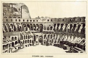 Rooma: Colosseumin sisätilat (litho) tekijältä Italian School