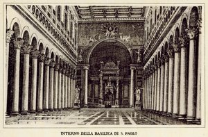 Rooma: Pyhän Paavalin basilikan sisätilat (litho) tekijältä Italian School
