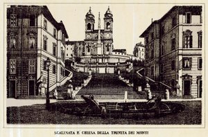 Rooma: Portaikko ja Trinita Dei Montin kirkko (litho) tekijältä Italian School