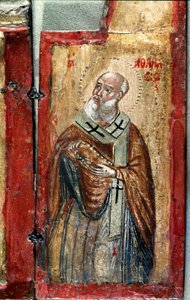 Saint Anasthasisin yksityiskohta. Kreikkalaisen taiteilijan tryptic. Maalaus puulle. 1500-luvun Venetsia, Museo Correr tekijältä Italian School