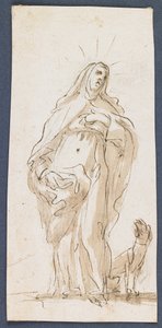 Saint Margaret of Cortona, 1600-luvun loppu (kynä ja ruskea muste ja pesu mustalla liidulla) tekijältä Italian School