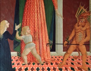 Santa Maria del Soccorso tai Maria Kristittyjen apu Yksityiskohta demonista (Paholaisen yksityiskohta) Maalaus 1400-luvun firenzeläisestä koulusta Firenze Chiesa di Santo Spirito tekijältä Italian School