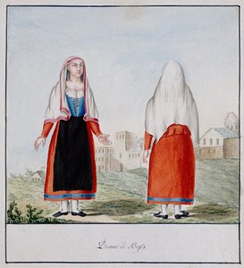 Sardinialaiset Bosan puvut, painettu ms.258, Luzzetti Collection tekijältä Italian School