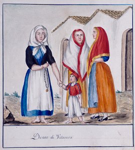 Sardinialaiset Villanovan puvut, painettu ms.258, Luzzetti Collection tekijältä Italian School
