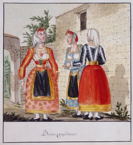 Sardinialaiset naiset Campidanon asuissa, painettu ms.258, Luzzetti Collection tekijältä Italian School