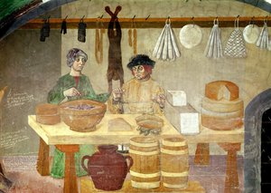 Makkaran ja juuston myyjät (fresco) tekijältä Italian School