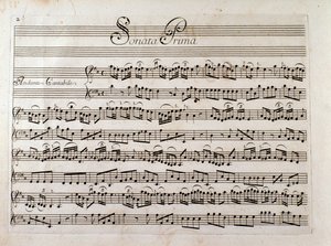 Nuotit sivu kappaleeseen "Sonaatti viululle ja bassolle jatkuu", kirjoittanut Giuseppe Tartini tekijältä Italian School