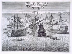 Turkin sotalaivan uppoaminen, kuvitus Fulvio Fontanan teoksesta Pregi della Toscana Nell