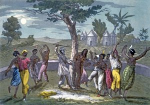 The Dance of the Mumbo-Jumbo, Mungo Parkin matkojen mukaan, J. Ferrarion pubista A History of Costume. noin 1820 tekijältä Italian School