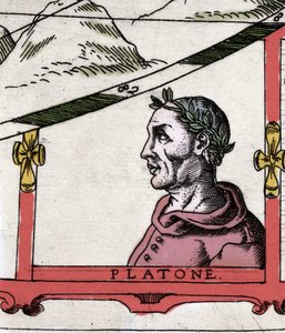 Kreikkalainen filosofi Platon (428-348 eKr.)"" Yksityiskohta Urban Mountin atlasista tekijältä Italian School