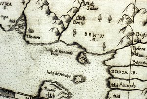 Benininlahti (entinen Dahomey), osa Guineanlahtea Urbano Monten kartan perusteella tekijältä Italian School