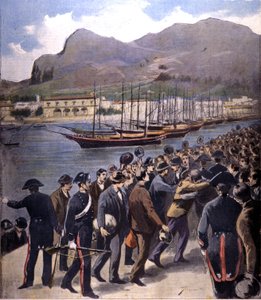 Mafia palasi Palermoon karabinierien saattajan alla vuoden 1895 armahduksen jälkeen. tekijältä Italian School