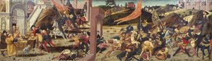 Morelli Cassone, joka kuvaa Marcus Furius Camilluksen kukistamia gallialaisia (pääpaneeli) tekijältä Italian School
