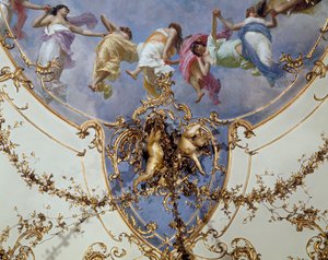 "Sala di Rappresentanza" (edustajien sali) yksityiskohta freskosta, joka kuvaa tanssivia nymfejä (fresko) tekijältä Italian School