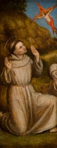 Pyhän Franciscuksen ja Hieromuksen leimautuminen, n. 1480 (öljy paneelille) tekijältä Italian School