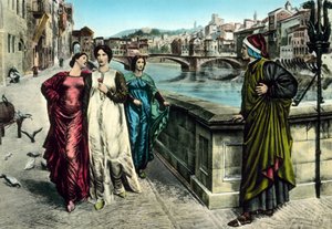 Danten ja Beatricen tapaaminen (värilitho) tekijältä Italian School