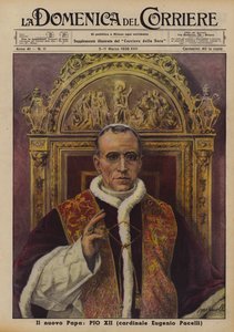 Uusi paavi Pius XII (kardinaali Eugenio Pacelli) (värilitografia). tekijältä Italian School