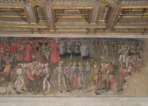 Uskollisuusvala ensimmäiselle kapteenille Luigi Gonzagalle vuonna 1328 (fresko) tekijältä Italian School