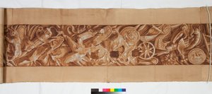 Kolme piirustusta antiikkisen jälkeen, n. 1750 (ruskealla pesulla korotettu sivellinpiirros mustalla liidulla) tekijältä Italian School