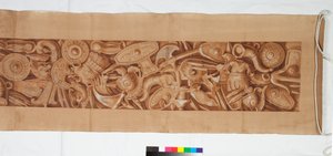 Kolme piirustusta antiikkisen jälkeen, n. 1750 (ruskealla pesulla korotettu sivellinpiirros mustalla liidulla) tekijältä Italian School