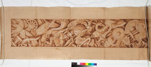 Kolme piirustusta antiikkisen jälkeen, n. 1750 (ruskealla pesulla korotettu sivellinpiirros mustalla liidulla) tekijältä Italian School