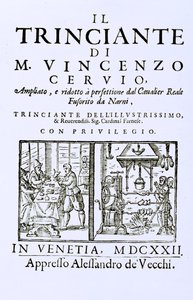 Italialaisen keittokirjan otsikkosivu, pubi. Venetsia, 1622 tekijältä Italian School