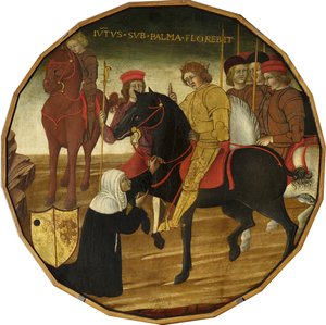 Trajanus ja leski (tempera, jossa kultaa ja hopeaa paneelissa) tekijältä Italian School
