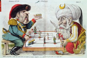 Turkki ja Venäjä pelaavat strategiapeliä elokuvasta Le Perroquet, 1877 tekijältä Italian School