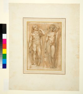 Kaksi antiikkijumalautta, n. 1600 (kynä ja ruskea muste ja ruskea pesuaine) tekijältä Italian School