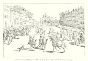 Karuselli 1500-luvulla Plaza de Santa Crocessa, faksimile kaiverruksesta ajasta (kaiverrus) tekijältä Italian School