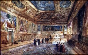 Näkymä Venetsian Dogen palatsin sisäpihasta, n. 1840 (akvarelli velumilla) tekijältä Italian School