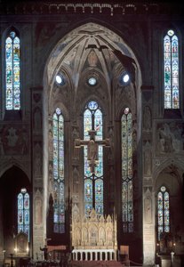 Näkymä Santa Crocen kirkon cappella maggiorelle, freskolla, 1300-luvun alku tekijältä Italian School