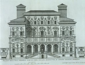 Näkymä Villa Borghesen julkisivusta Roomassa tekijältä Italian School