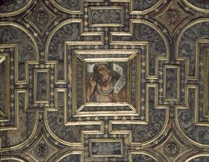 Näkymä paneelikatosta Pier Maria Pennacchin (1464-1514/15) maalaamilla paneeleilla (puuta) tekijältä Italian School