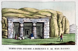 Näkymä temppelistä, joka sijaitsee matkalla Bereniceen tänään Bengasiin ja Punaisellemerelle. Kirjailija Giovanni Battista (Gianbattista) Belzoni (1778-1823) on italialainen tutkimusmatkailija ja arkeologi, joka on tehnyt tärkeitä arkeologisia löytöjä Egyp tekijältä Italian School