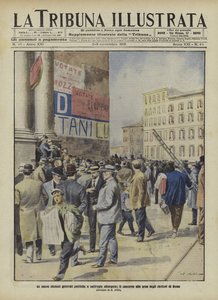 Äänestäjät menossa äänestämään Italian parlamenttivaaleissa Roomassa (värilitografia). tekijältä Italian School