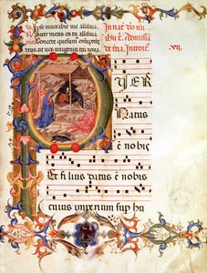ds 1171 fol.9 Historioitu alkukirjain "P", joka kuvaa syntymää, asteittaisesta ja antifonista (vellum) tekijältä Italian School