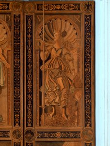 Yksityiskohta yhdestä Sala degli Angelon ovesta, Palazzo Ducale, Urbino (puu)